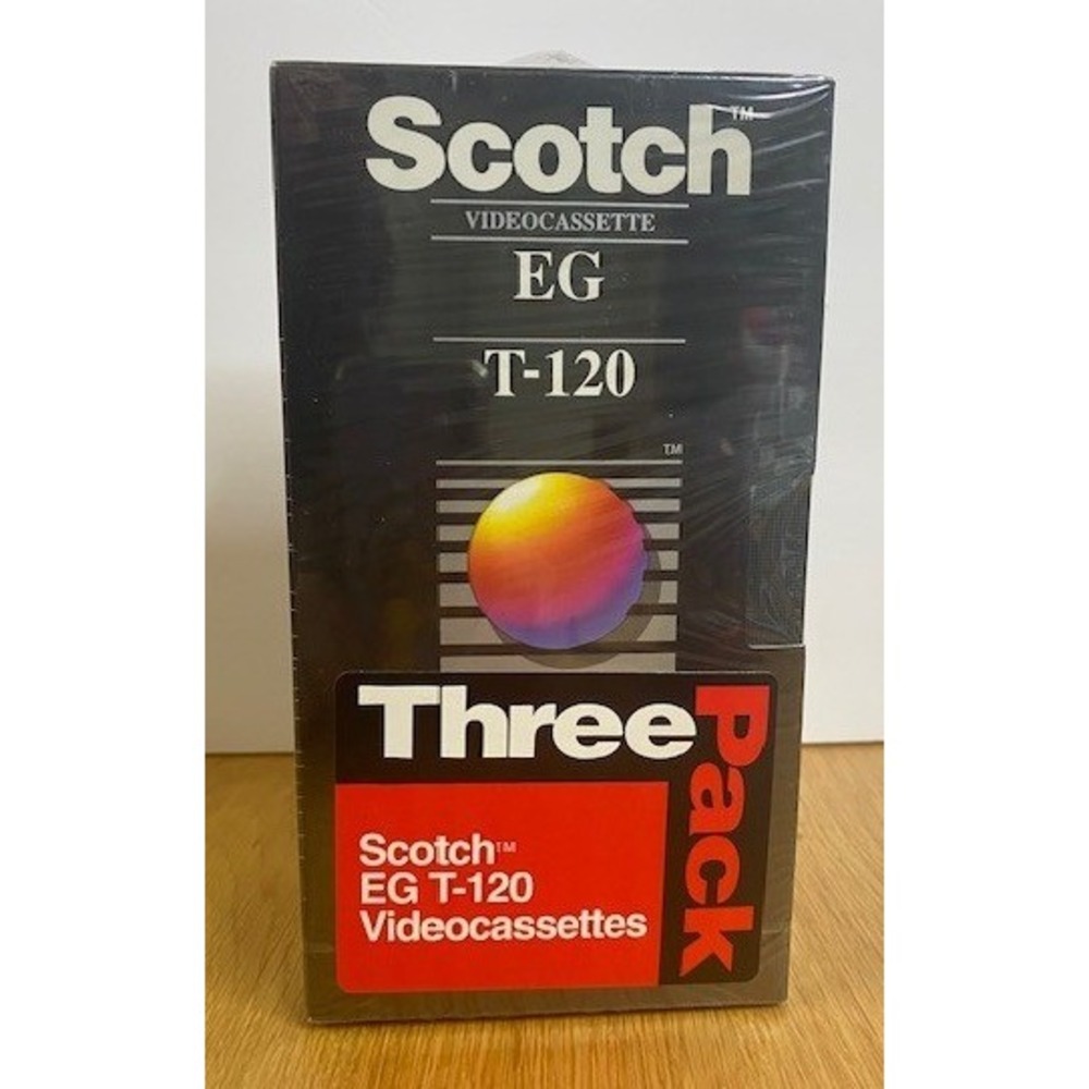 Scotch VHS T-120 Blank Videocassette 3 Pack Black New Sealed EG Standard Grade